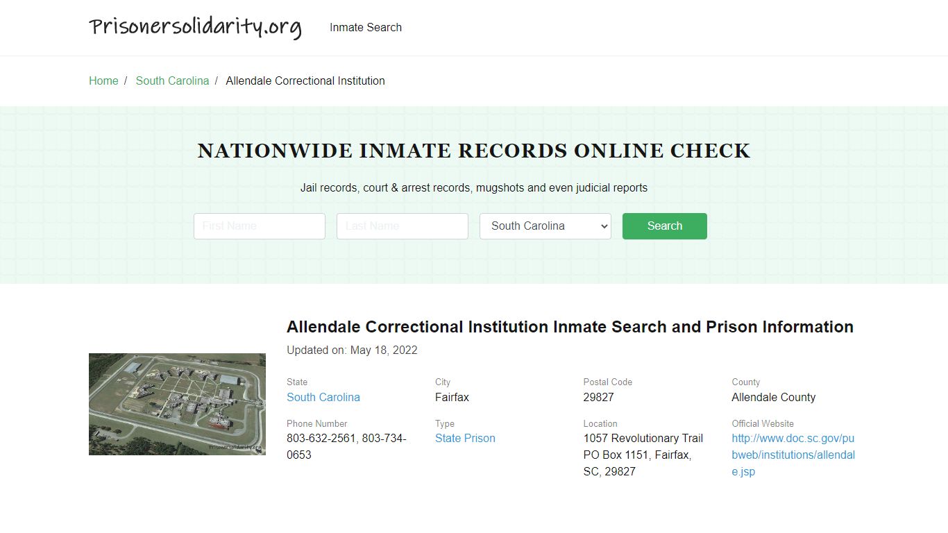 Allendale Correctional Institution Inmate Search, Visitation, Phone no ...